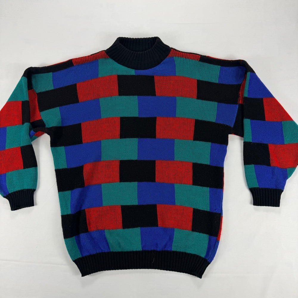 Brunny Vintage‎ Colorblock Knit Sweater Mock Neck USA Made Mens M